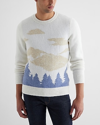 Fuzzy Mountain Landscape Crew Neck Sweater Express