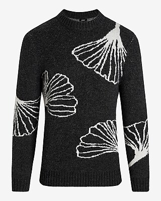 Textured Leaf Print Crew Neck Sweater
