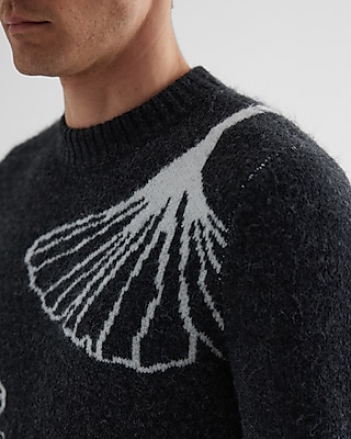 Textured Leaf Print Crew Neck Sweater