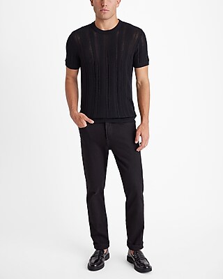 Micro Open Knit Cotton Short Sleeve Sweater T-shirt | Express