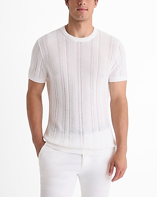 Micro Open Knit Cotton Short Sleeve Sweater T-Shirt