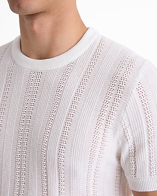 Micro Open Knit Cotton Short Sleeve Sweater T-Shirt