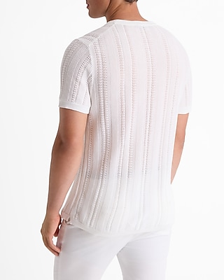 Micro Open Knit Cotton Short Sleeve Sweater T-Shirt