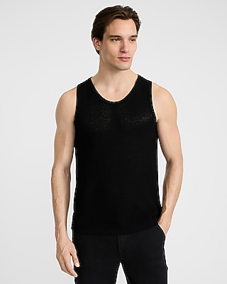 Textured Pointelle Cotton Crew Neck Tank