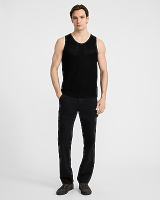 Textured Pointelle Cotton Crew Neck Tank