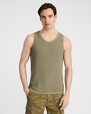 Textured Pointelle Cotton Crew Neck Tank