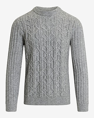 Cable Knit Ribbed Sleeve Crew Neck Sweater