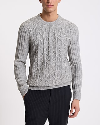 Cable Knit Ribbed Sleeve Crew Neck Sweater