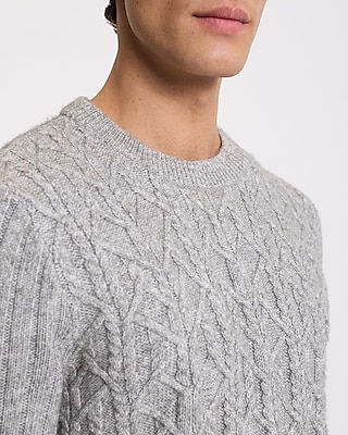 Cable Knit Ribbed Sleeve Crew Neck Sweater