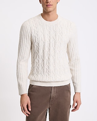 Cable Knit Ribbed Sleeve Crew Neck Sweater