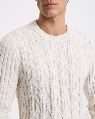 Cable Knit Ribbed Sleeve Crew Neck Sweater