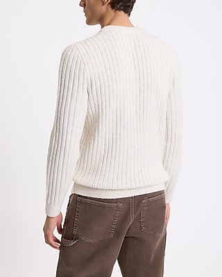 Cable Knit Ribbed Sleeve Crew Neck Sweater