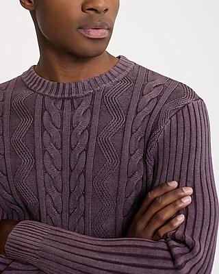 Cable Knit Acid Wash Cotton Sweater