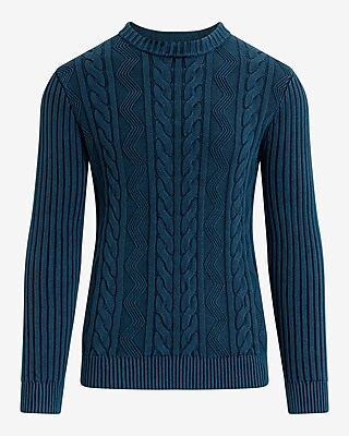 Cable Knit Acid Wash Cotton Sweater