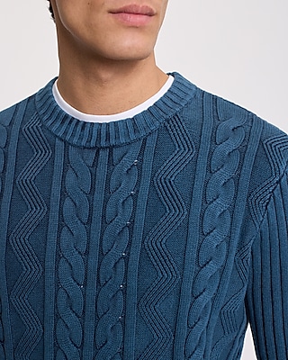 Cable Knit Acid Wash Cotton Sweater