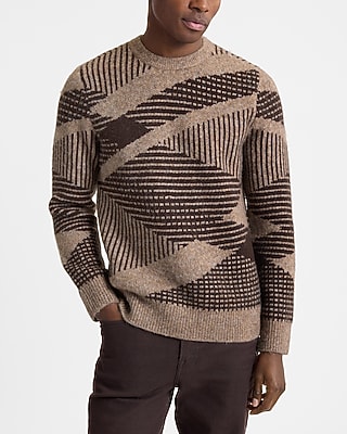 Fuzzy Abstract Striped Crew Neck Sweater