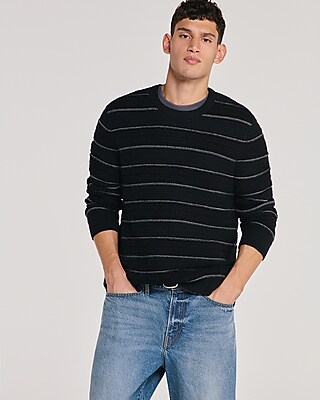 Striped Mixed Yarn Crew Neck Sweater