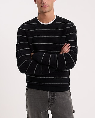 Striped Mixed Yarn Crew Neck Sweater