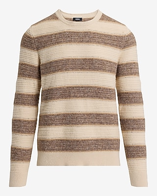Striped Mixed Yarn Crew Neck Sweater