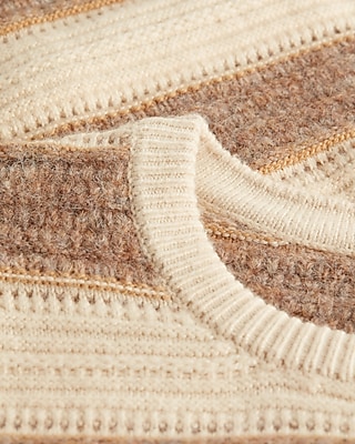 Striped Mixed Yarn Crew Neck Sweater