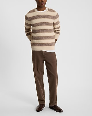 Striped Mixed Yarn Crew Neck Sweater