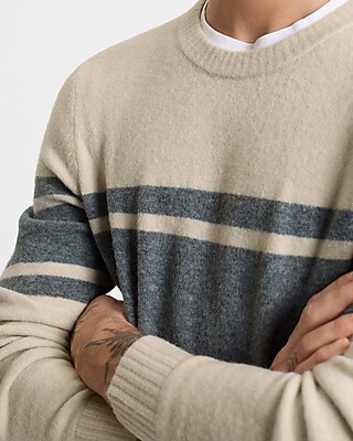 Relaxed Chest Stripe Felted Crew Neck Sweater