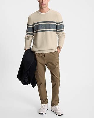 Relaxed Chest Stripe Felted Crew Neck Sweater