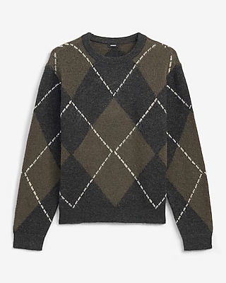 Argyle Textured Crew Neck Sweater