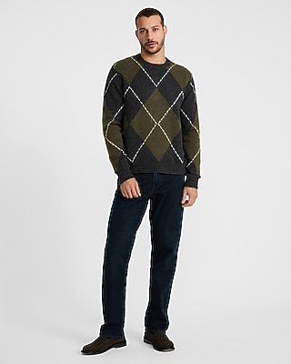 Argyle Textured Crew Neck Sweater