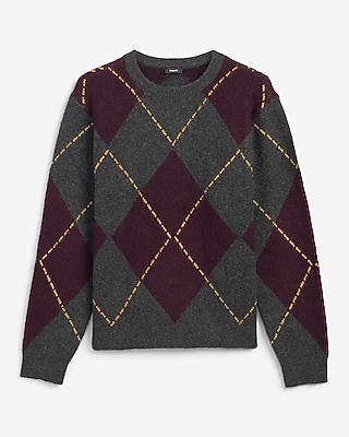 Argyle Textured Crew Neck Sweater