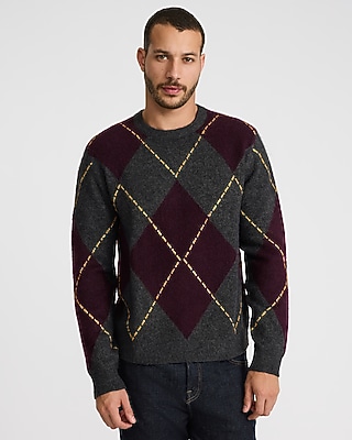 Argyle Textured Crew Neck Sweater | Express