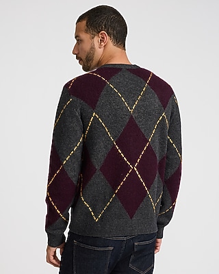 Argyle Textured Crew Neck Sweater