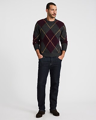 Argyle Textured Crew Neck Sweater