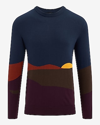 Abstract Sunset Graphic Cotton Crew Neck Sweater