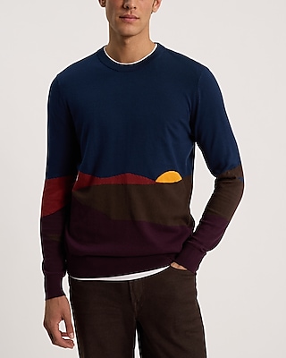 Abstract Sunset Graphic Cotton Crew Neck Sweater