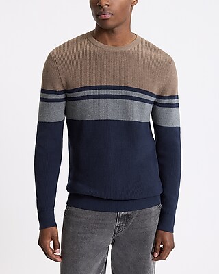 Chest Striped Cotton Crew Neck Sweater