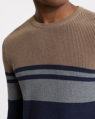 Chest Striped Cotton Crew Neck Sweater