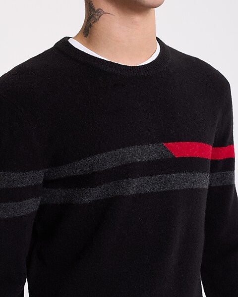 Felted Chest Stripe Crew Neck Sweater | Express Felted Chest Stripe Crew Neck Sweater | Express