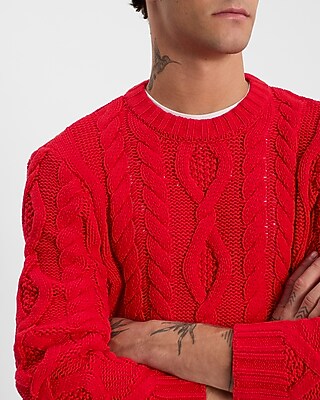 Relaxed Cable Knit Cotton-blend Sweater | Express