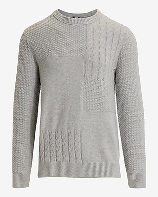 Cotton-Blend Textured Patchwork Crew Neck Sweater