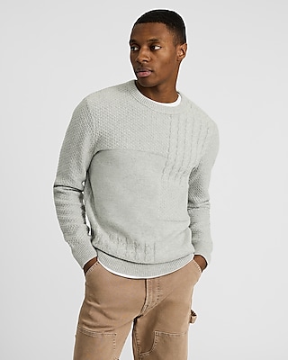 Cotton-Blend Textured Patchwork Crew Neck Sweater