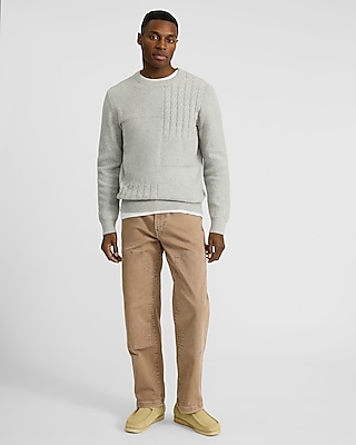 Cotton-Blend Textured Patchwork Crew Neck Sweater