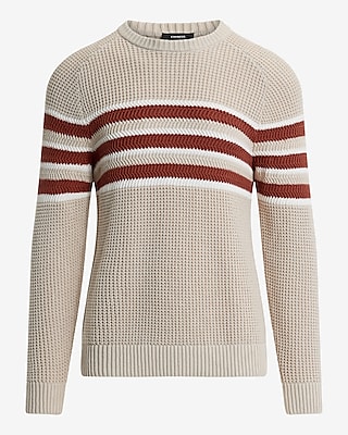 Striped Waffle Knit Cotton Crew Neck Sweater