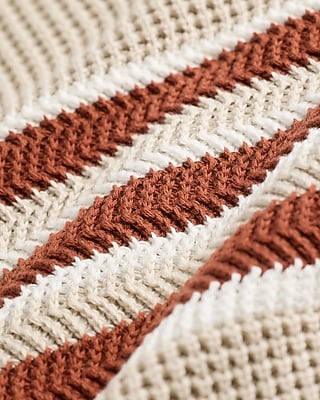 Striped Waffle Knit Cotton Crew Neck Sweater