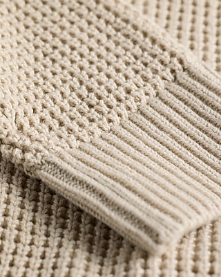 Striped Waffle Knit Cotton Crew Neck Sweater