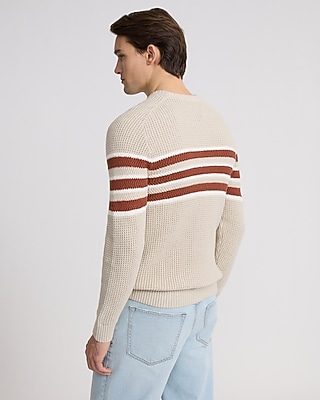 Striped Waffle Knit Cotton Crew Neck Sweater