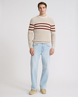 Striped Waffle Knit Cotton Crew Neck Sweater