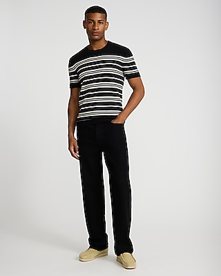 Textured Striped Short Sleeve Sweater