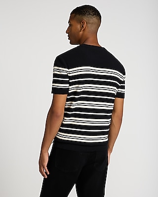 Textured Striped Short Sleeve Sweater