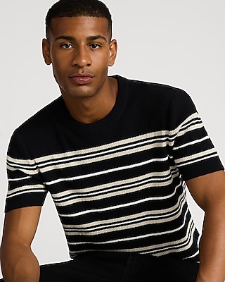 Textured Striped Short Sleeve Sweater